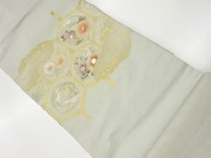 リサイクル　金彩螺鈿亀甲・花輪に雲模様名古屋帯